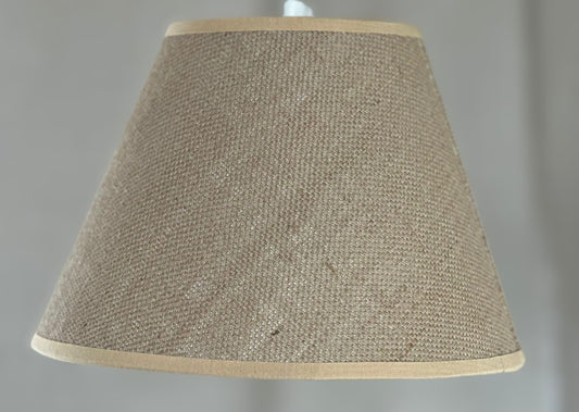 Lampshade with a sloped edge in Natural Jute Hessian, suitable for a lamp base or ceiling pendant